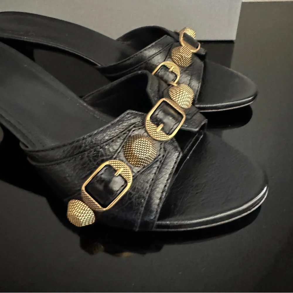 Balenciaga Cagole Black Leather Sandals